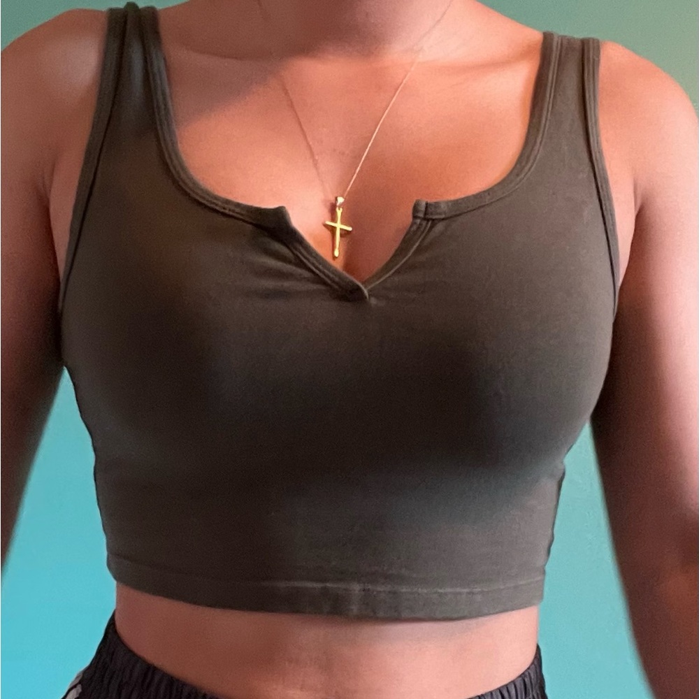 Dark Green Cropped Tank Top